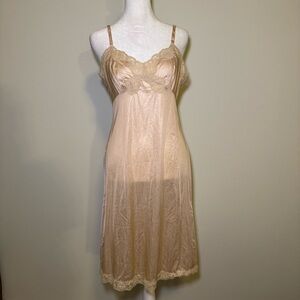 Vassarratte Blush Beige Lace Trim Slip Dress Nightgown